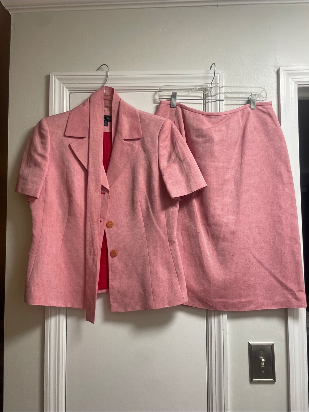 Kasper Pink Short Sleeve Blazer and Skirt Set